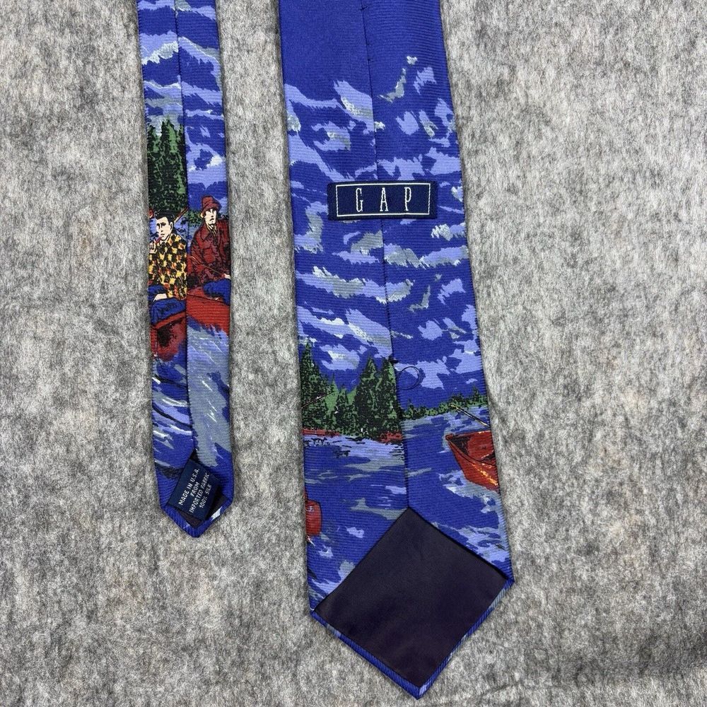 Vintage GAP Fishing Hunting Neck Tie Outdoors 90s‎ USA Silk Blue Nature - Picture 7 of 9